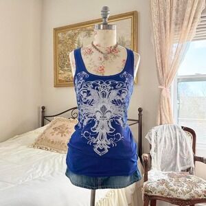 blue rhinestone mcbling tank  y2k zona libre blue graphic tank top size xl